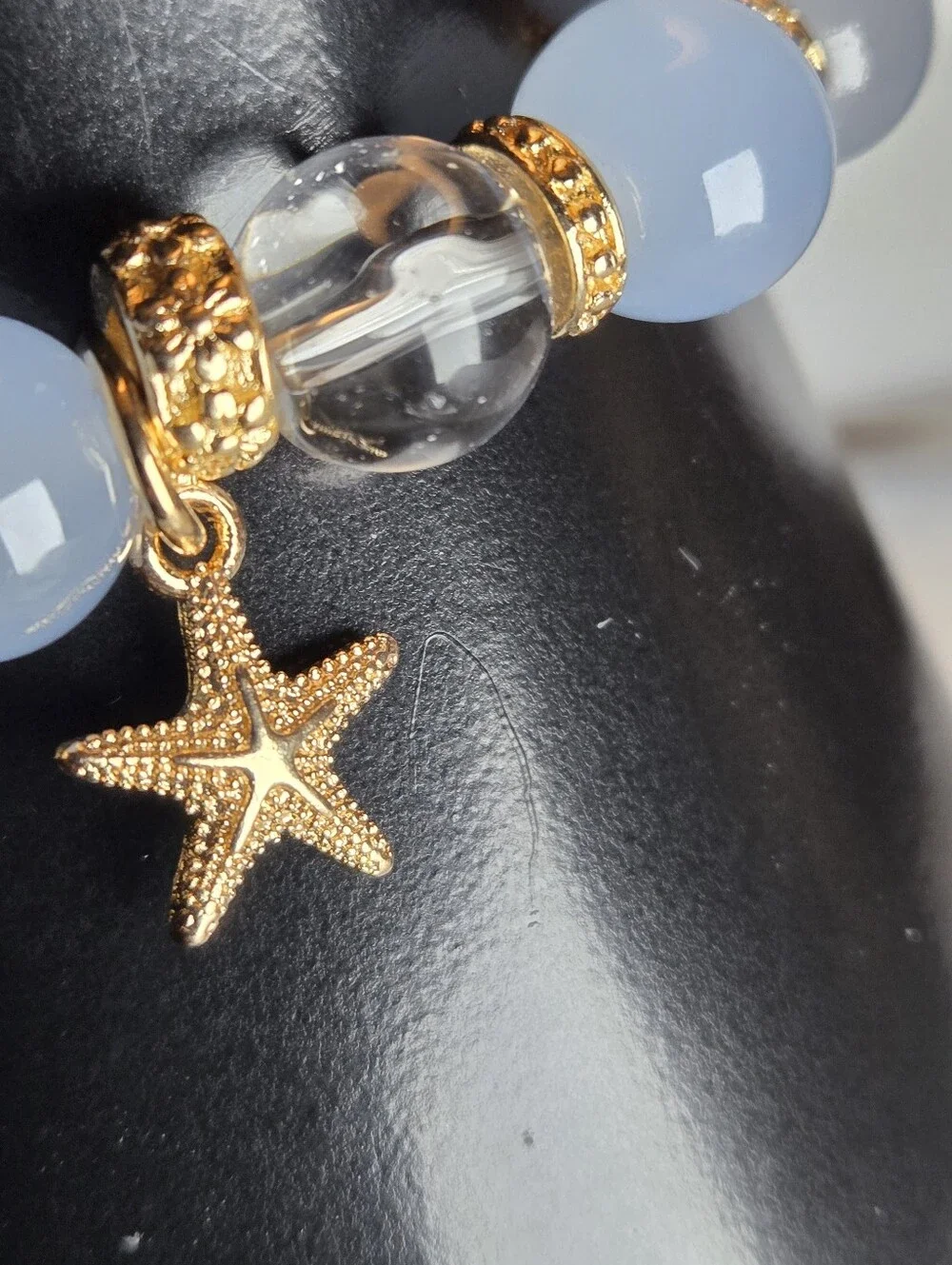 Crystal Bead Bracelet with Ceramic Sea Turtle Pendant & Gold-tone Starfish